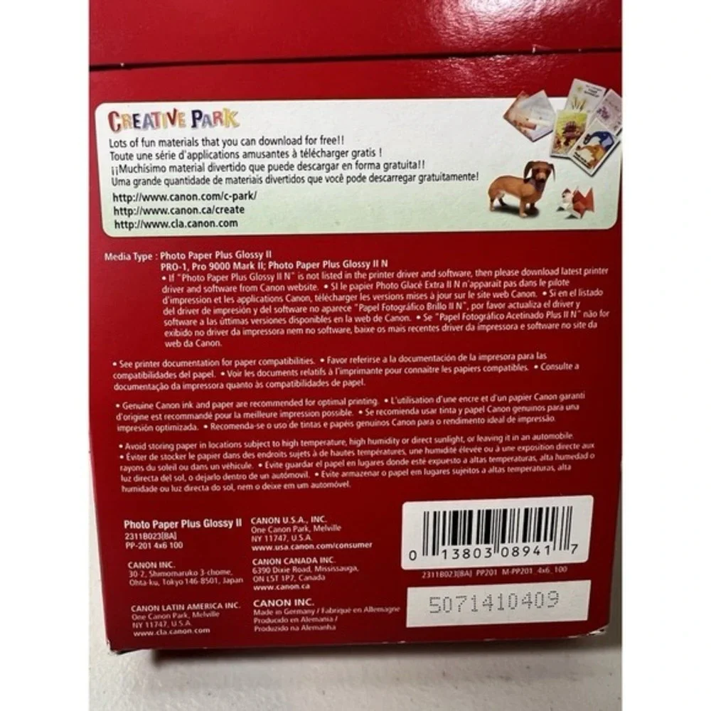 Canon PP-201 Photo Paper Plus Glossy II, 4x6 inch - 100 Sheets